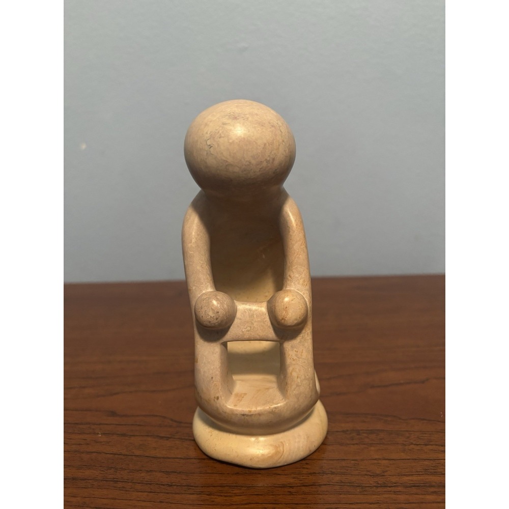 Vintage Hand Carved Kenya Soapstone Figurine Abstract Thinking Man Kisii Stone